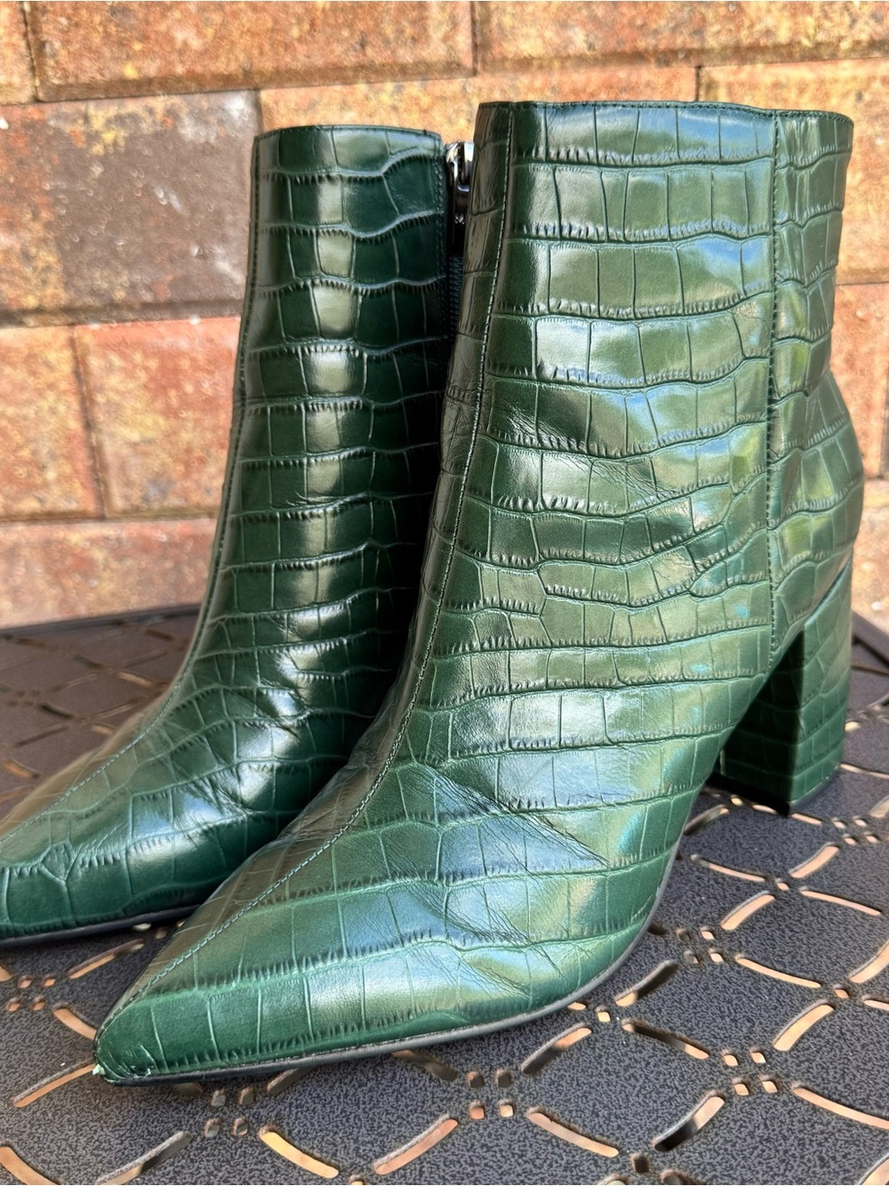Marc Fisher RetireTeal Lagoon Dark Green Croc-Embossed Pointed Ankle Boots